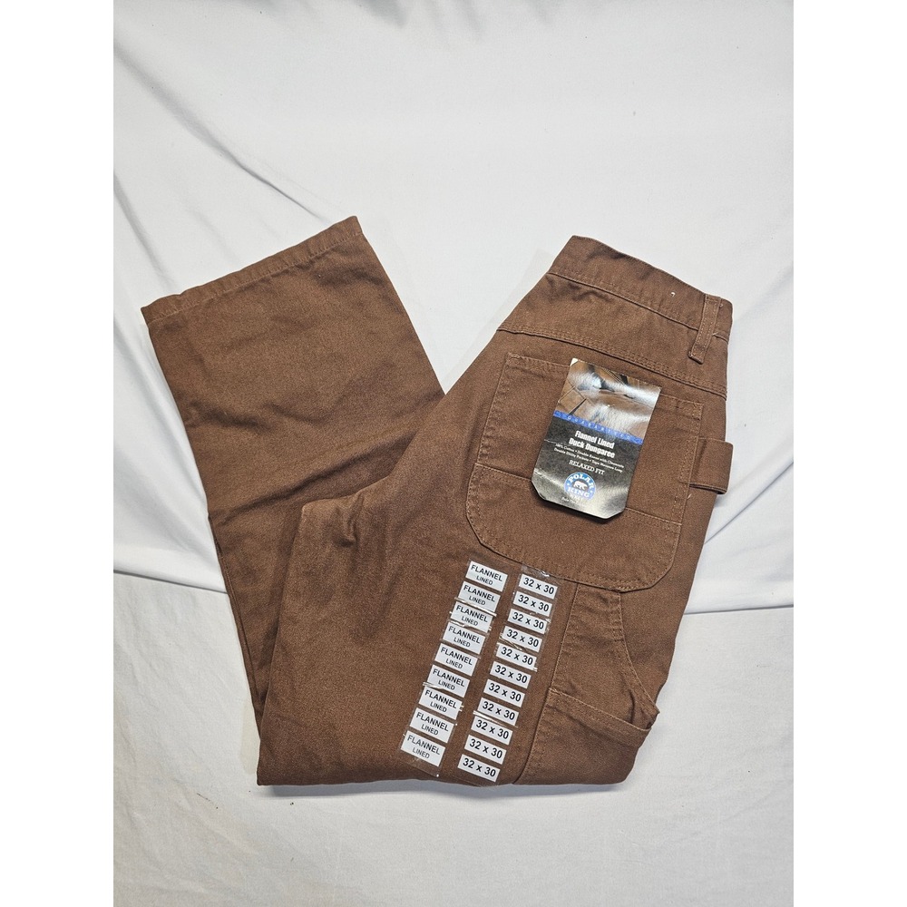 Polar King by KEY Men Brown Flannel Lined Duck Dungaree Relaxed‎ Fit 30x29 NWT